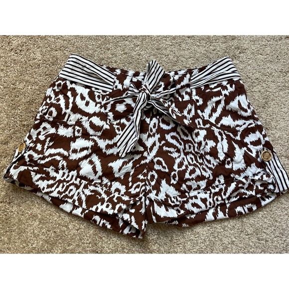 Diane Von Furstenberg Shorts 4 Animal Print Belted Pockets Bohemian Brown Stripe - Picture 1 of 11